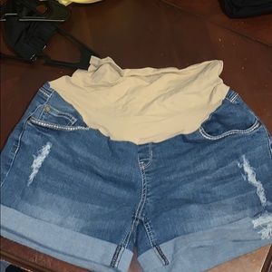 Maternity distressed jean shorts